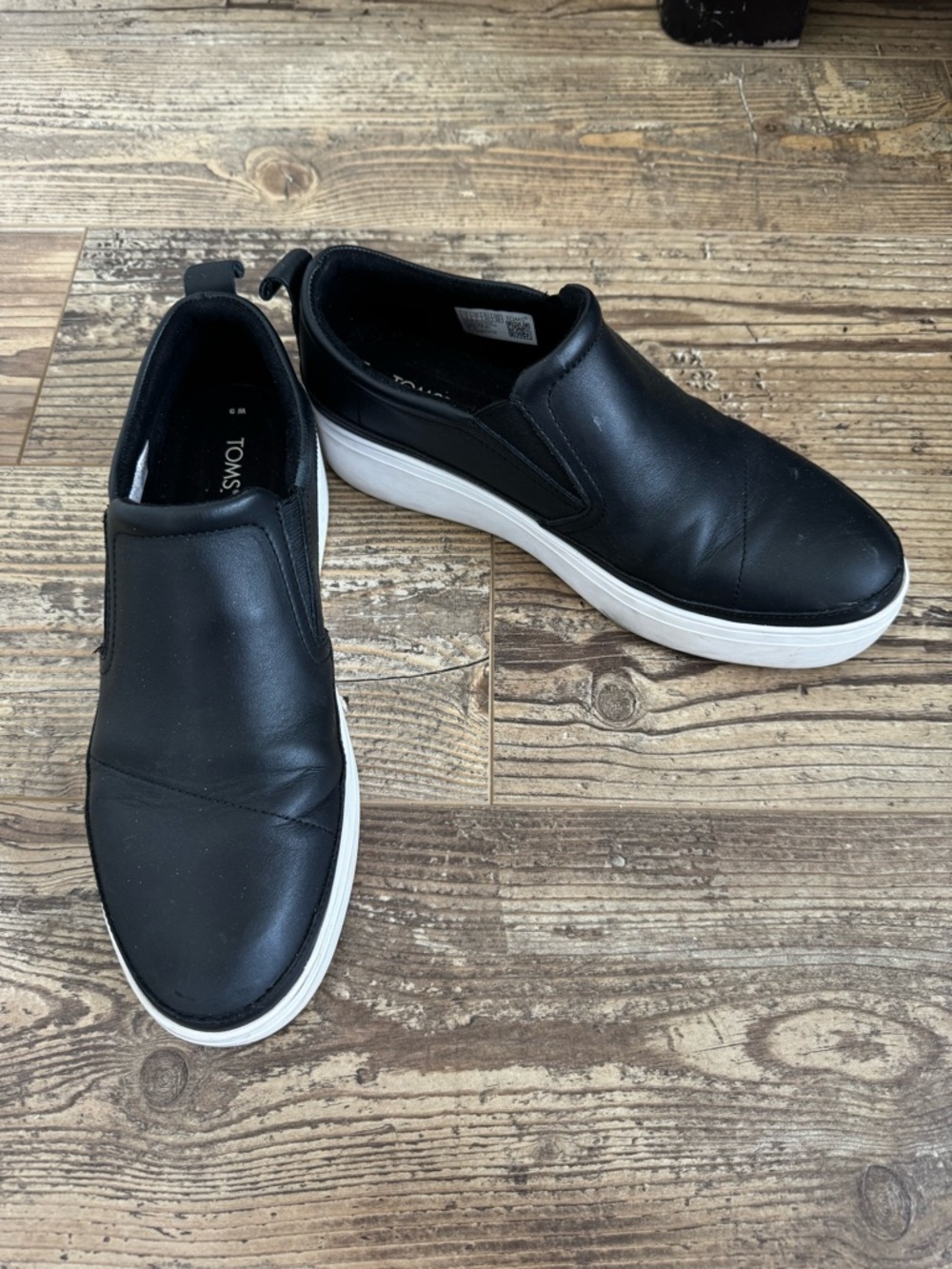 Toms Black Leather Slip-On Sneakers